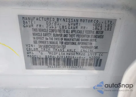 2025 Nissan Sentra Sv from USA, damaged, VIN 3N1AB8CV0SY341737